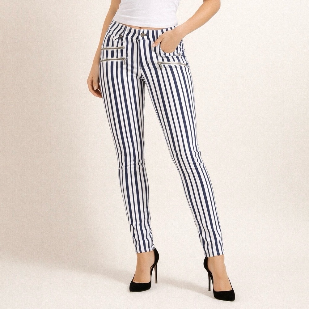 PAIGE Edgemonth Navy And White Striped Jeans Size 26